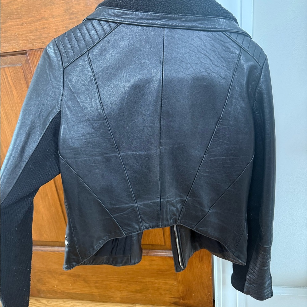 Bcbgeneration Dark Leather Jacket With Plush Coll… - image 2